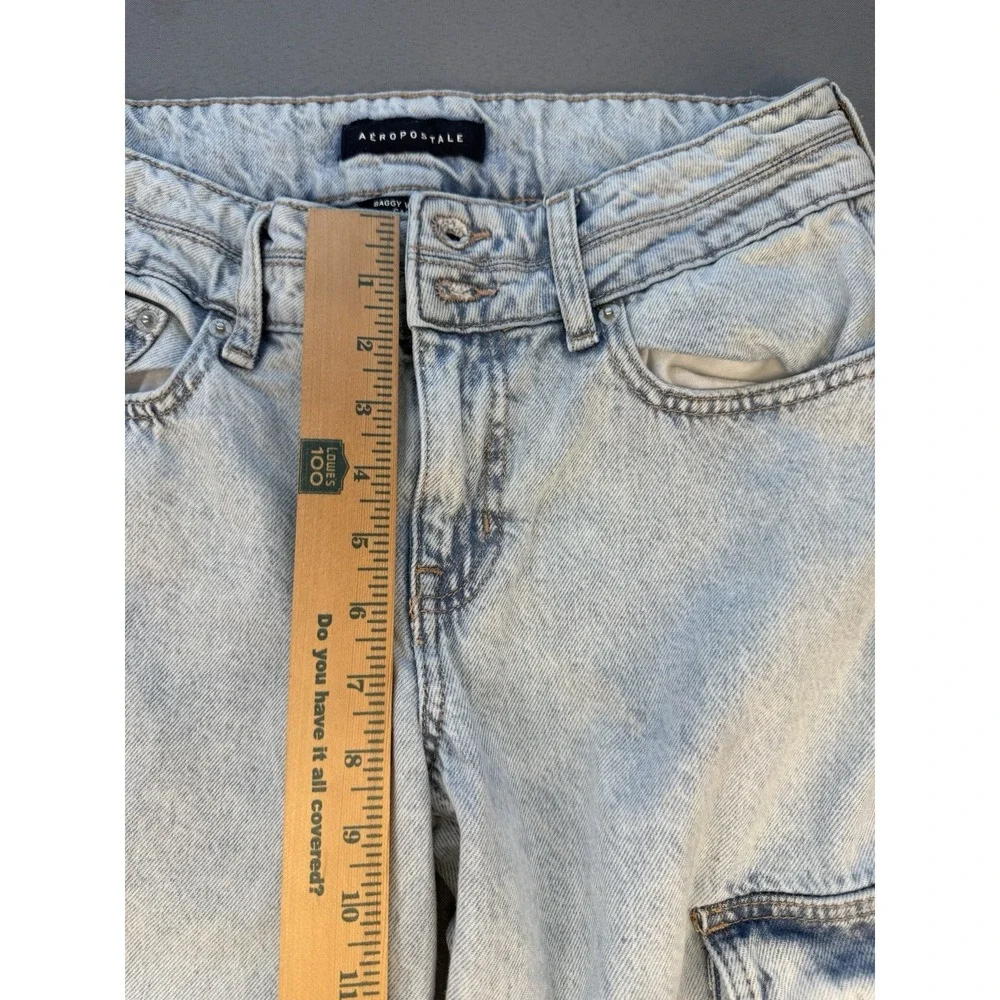 Aeropostale Women's S (2S) Lt.  Wash Blue Denim Baggy Cargo Jeans Wide‎ Leg 90s